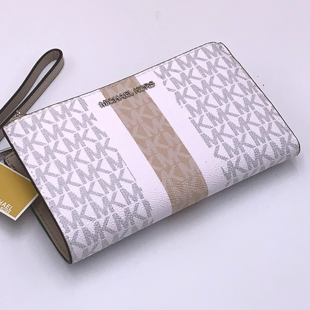 MICHAEL KORS LARGE DOUBLE ZIP WRISTLET LIGHT SAND MULTI COLOR